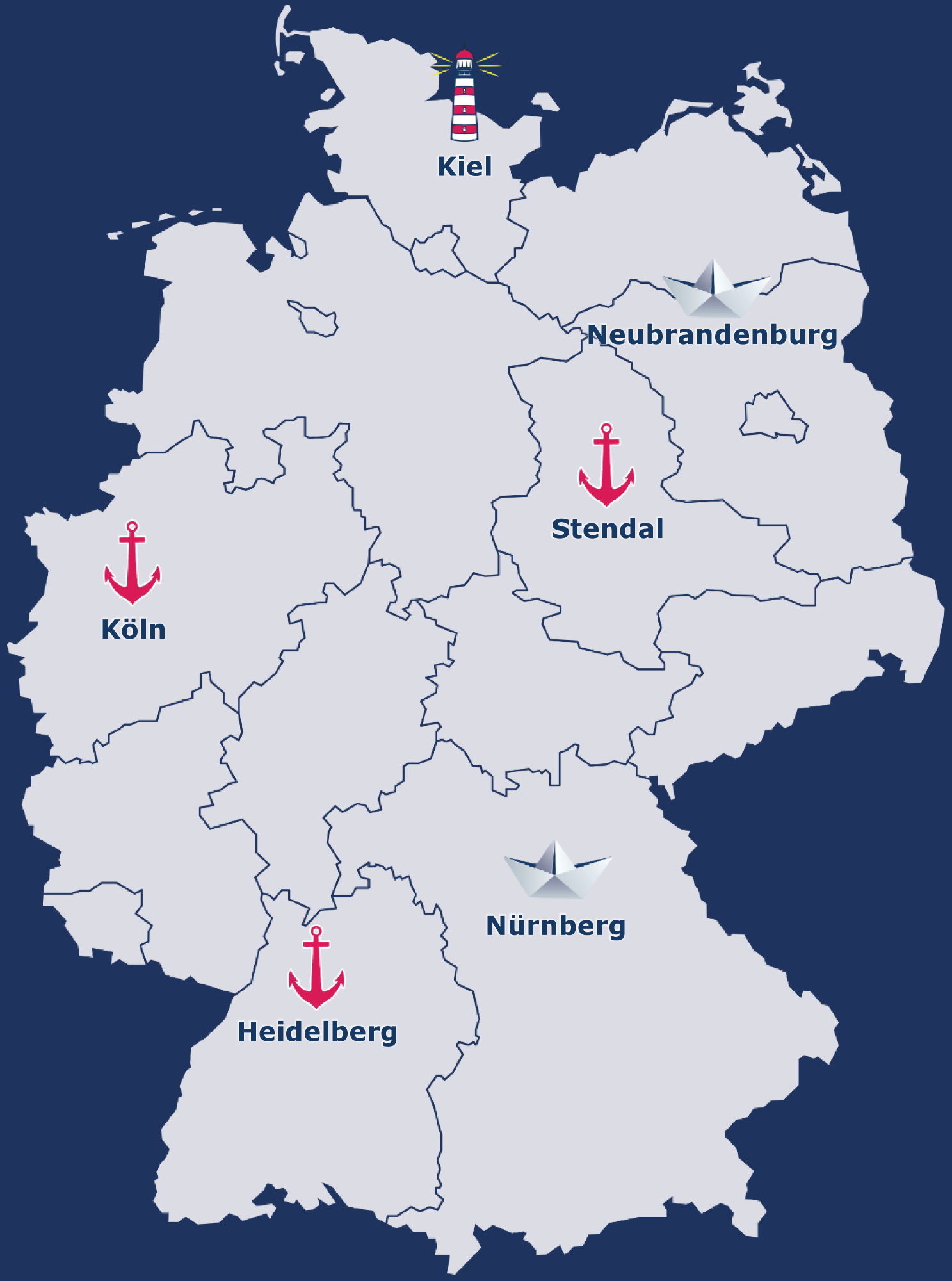 Deutschlandkarte mit Standorten der Bildungsfachkräfte